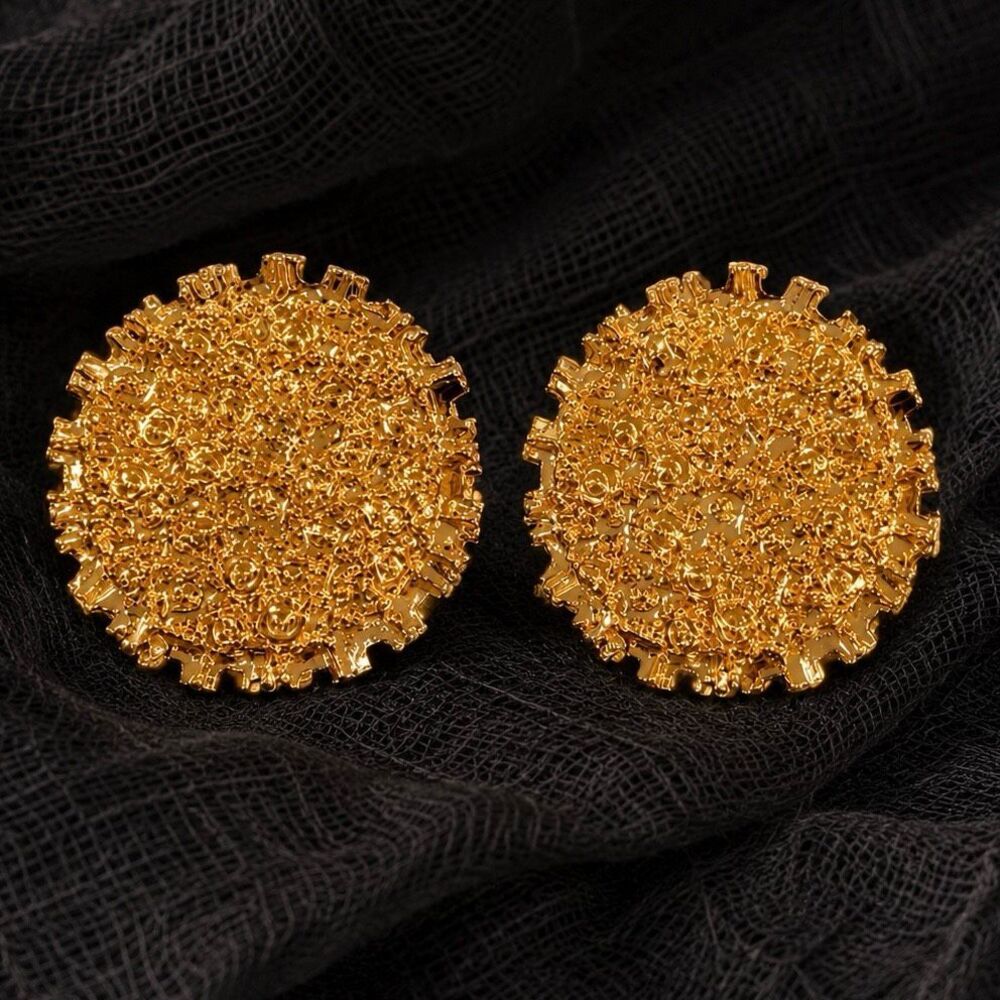 Soleil Gold Tone Button Earrings Vintage Style Studs